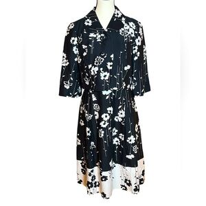Talbots 2 Piece Fit & Flare Dress Blazer Jacket B&W Floral Petite Women Size 12P